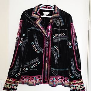 Coldwater Creek Embroidered Velveteen Jacket Womens 2X Black Art To Wear Boho